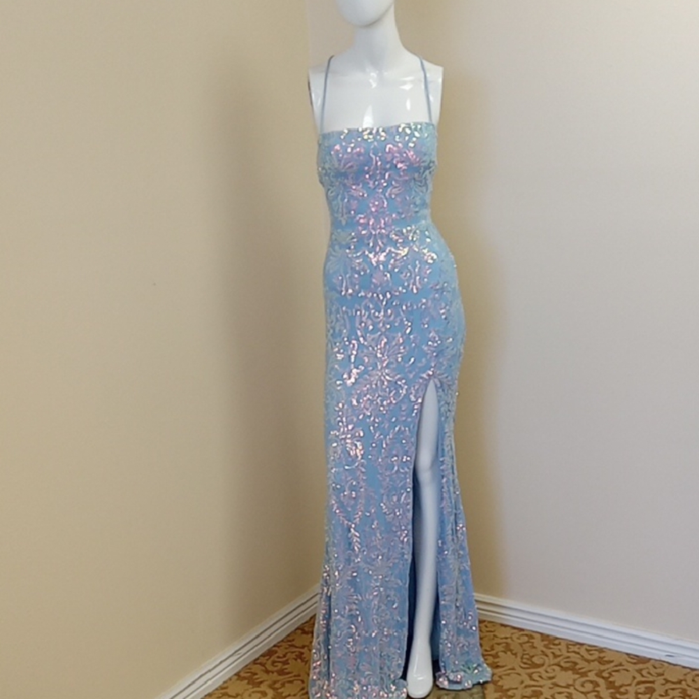 Windsor Strapless Light Blue Sequin Dress